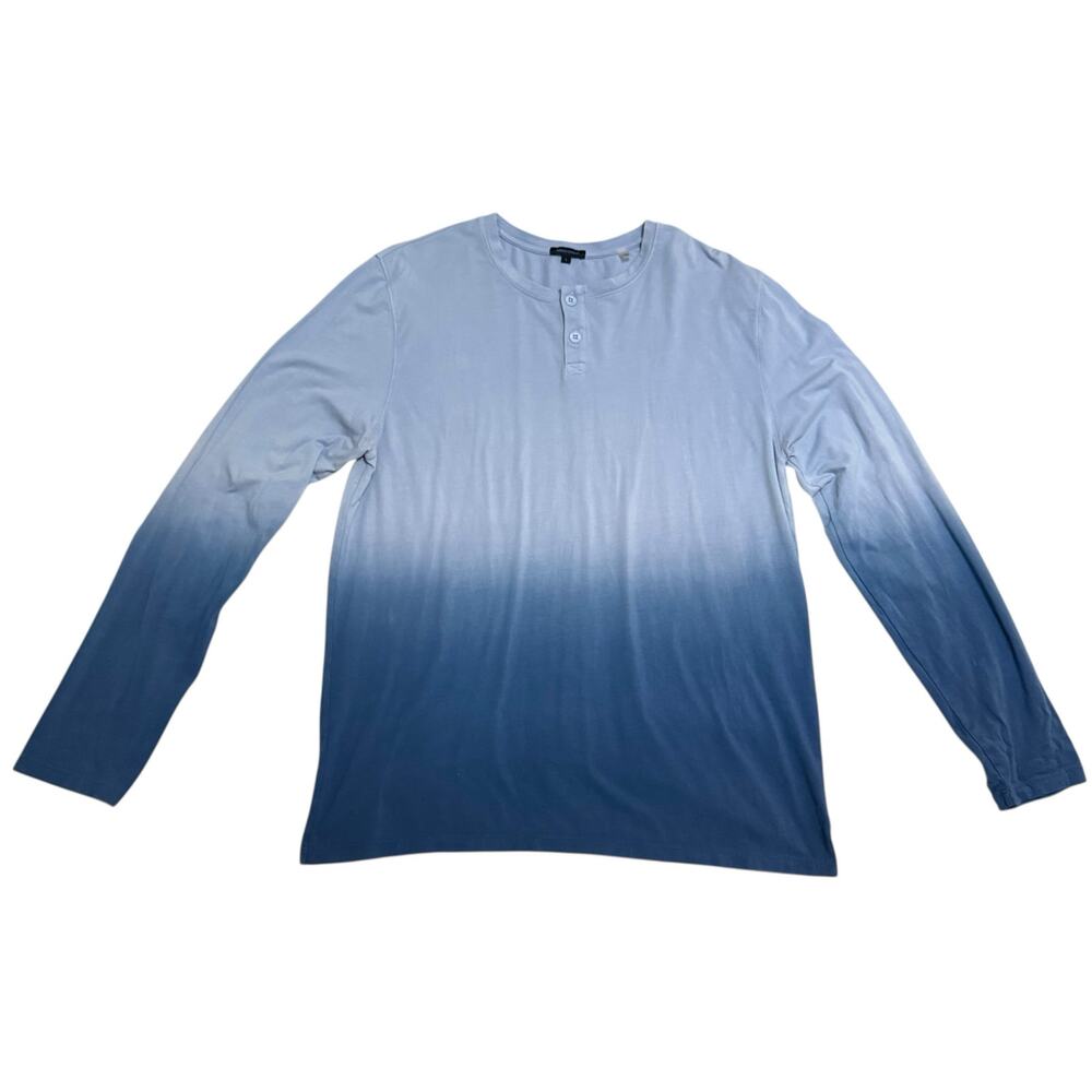 Patrick Assaraf Stretch Pima Cotton Henley Shirt Ombre Tie Dye Peru Blue Large